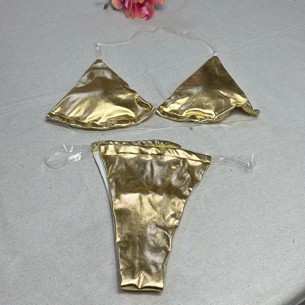 Gold Metallic women’s Swimming Bikini Set.